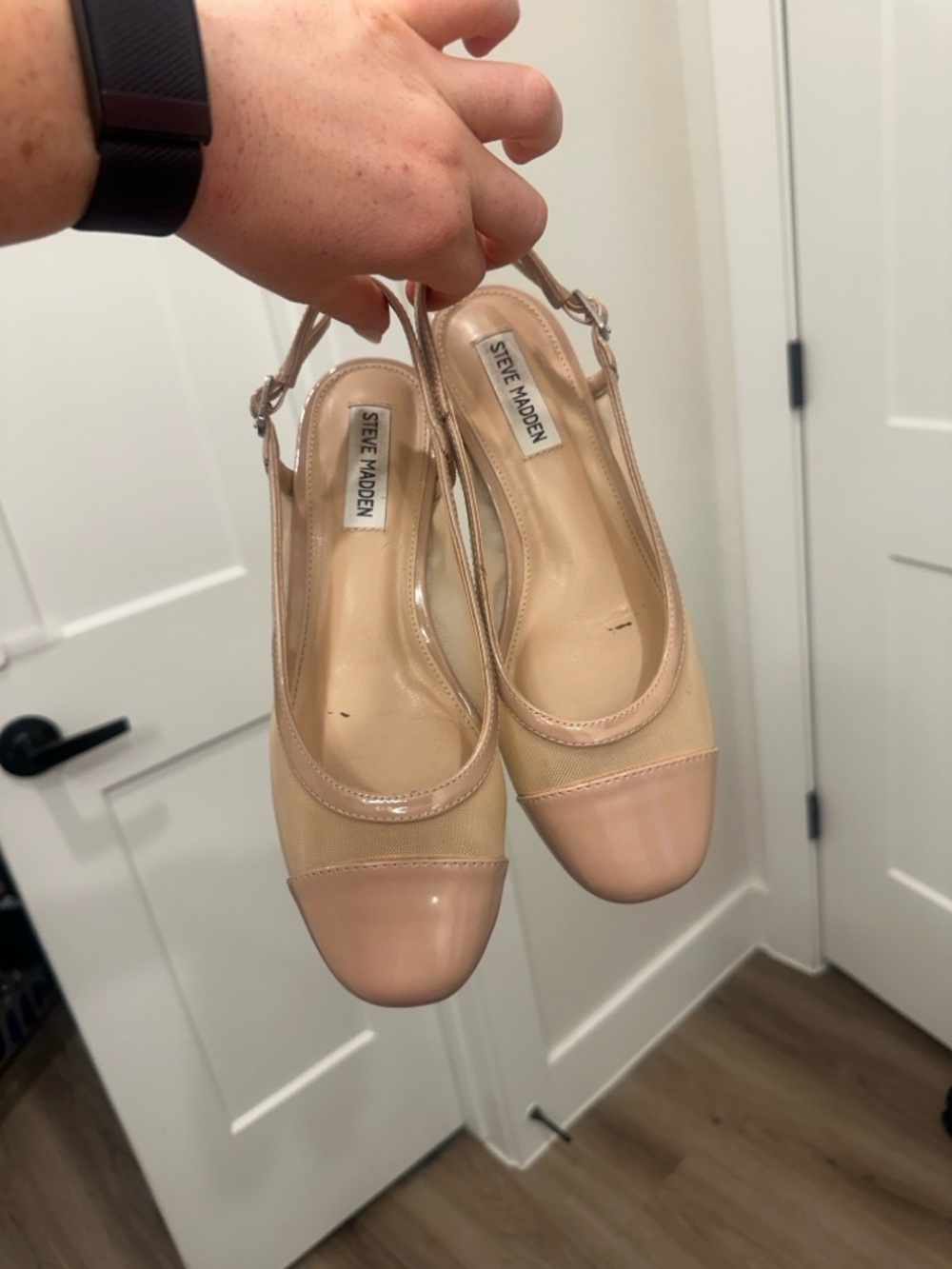 Steve Madden Pale Pink Patent & Mesh Slingback Pumps
